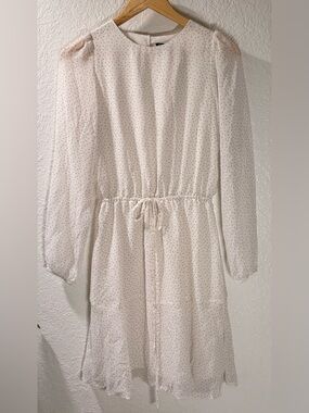 Banana Republic Polka Dot Dress Size S Long Sleeve Tie Waist Cream Mini